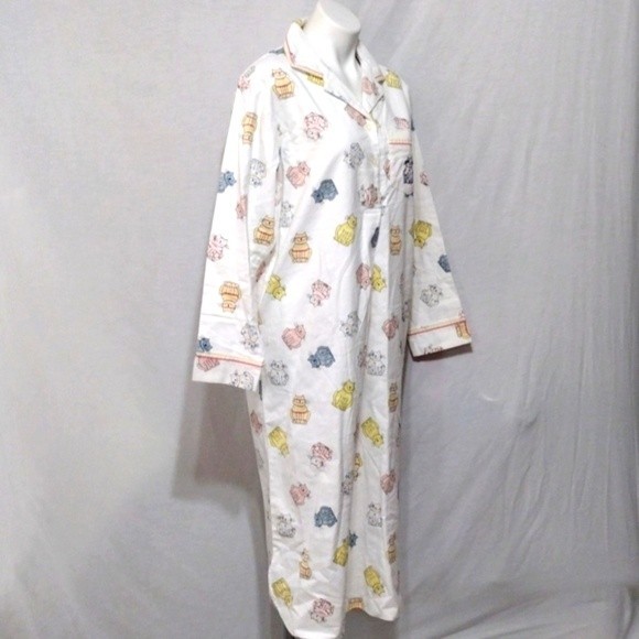 Secret Treasures Flannel Button Up Cat Print Maxi Nightgown Sleepwear Small - Picture 5 of 7
